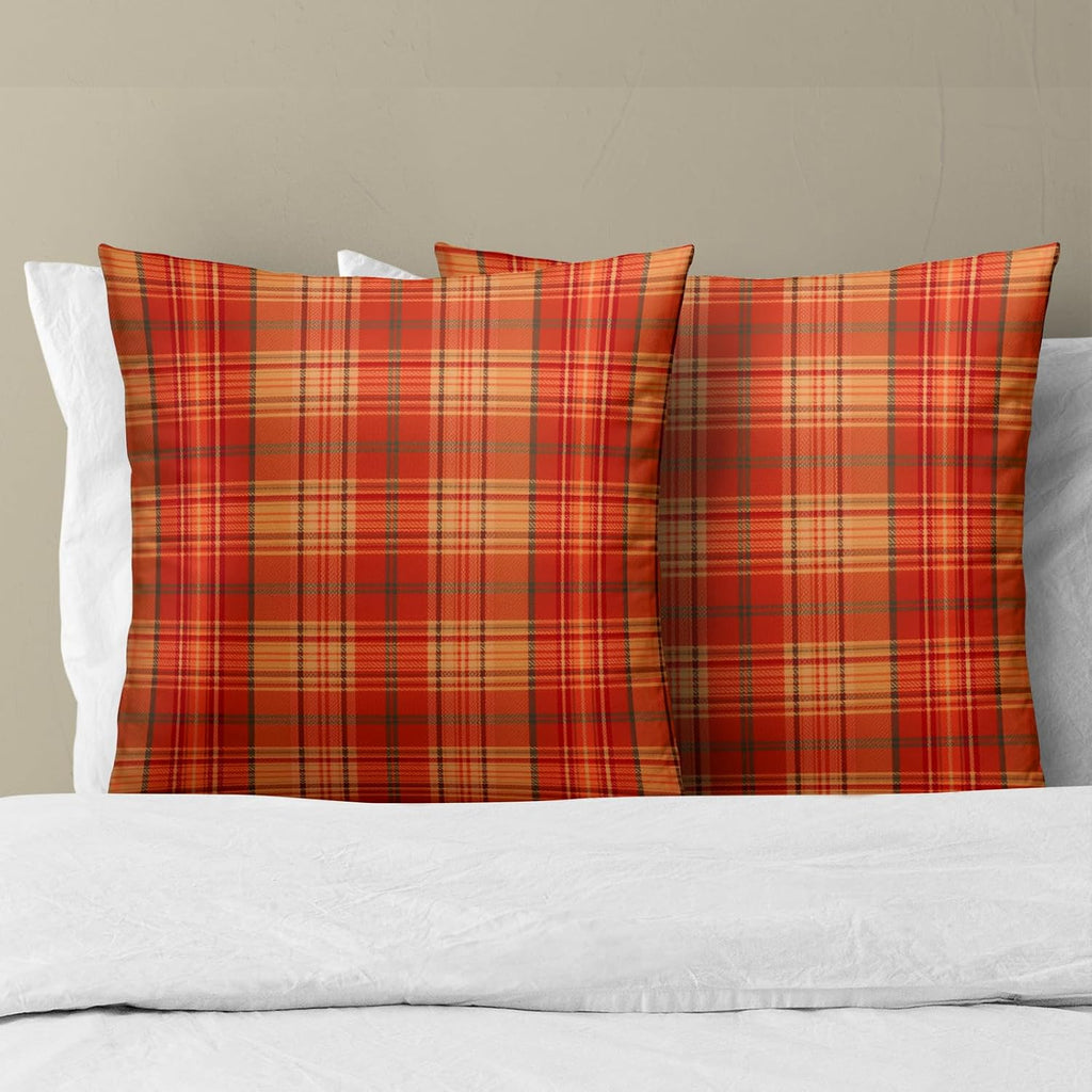Fall Plaid Throw Pillow Covers 16x16inch Set of 2 Burnt Orange Buffalo Plaid Print Pillowcase Autumn Colored Tartan Thanksgiving…