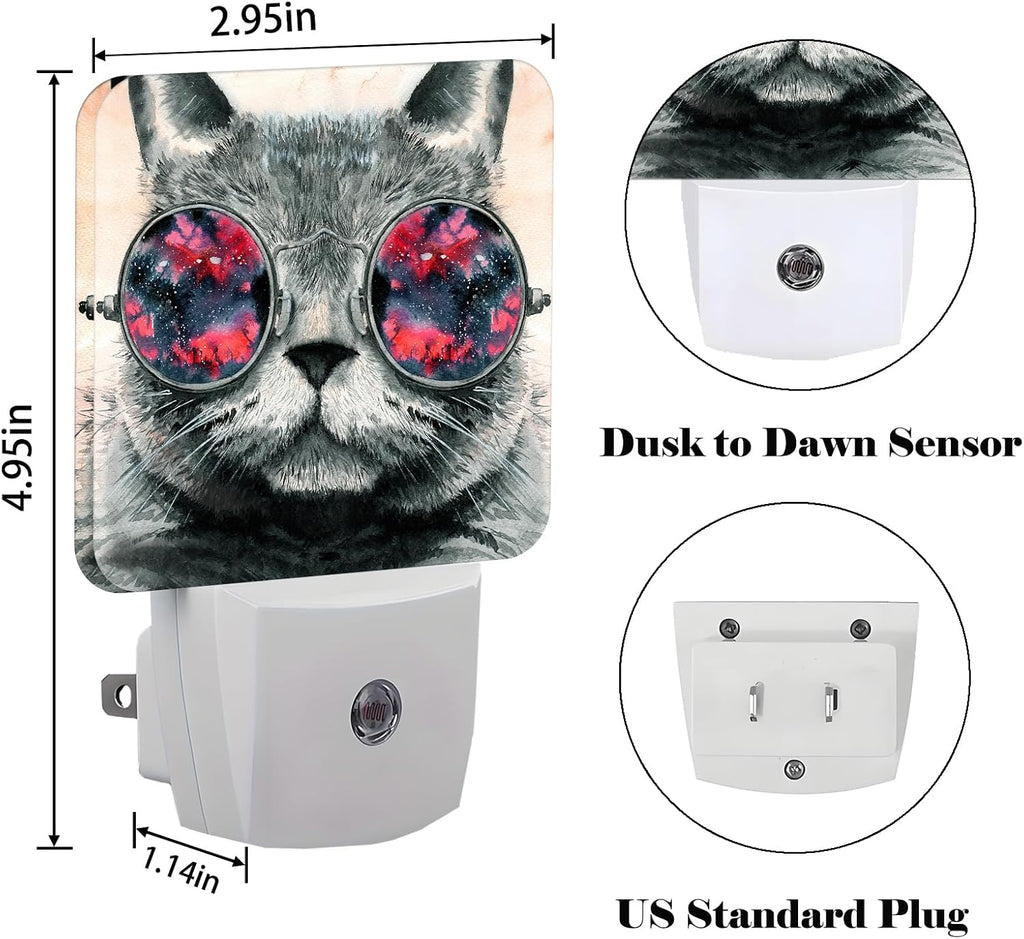 Cute Gray Cat Night Light, Plug Into Wall Decor for Stairway, Hallway, Kitchen, Dusk to Dawn Sensor Nightlights for Boys/Girls/Women/Men Room…
