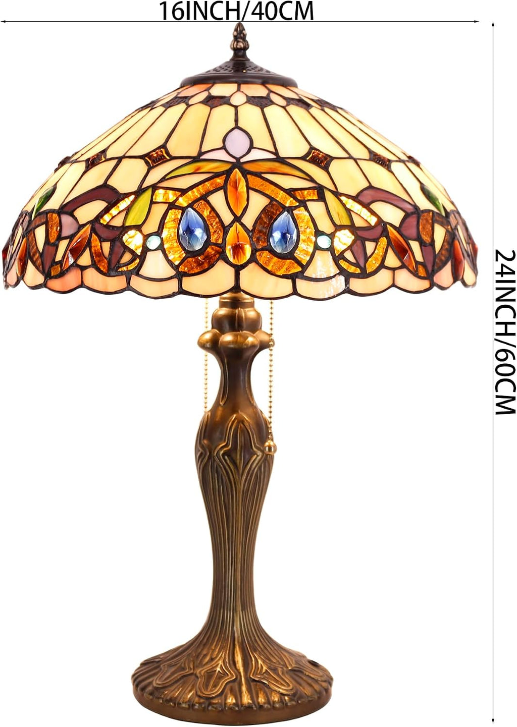 WERFACTORY Tiffany Style Table Lamp Colorful Stained Glass Serenity Victorian Bedside Lamp16X16X24 Inches Desk Light Metal Base Decor…