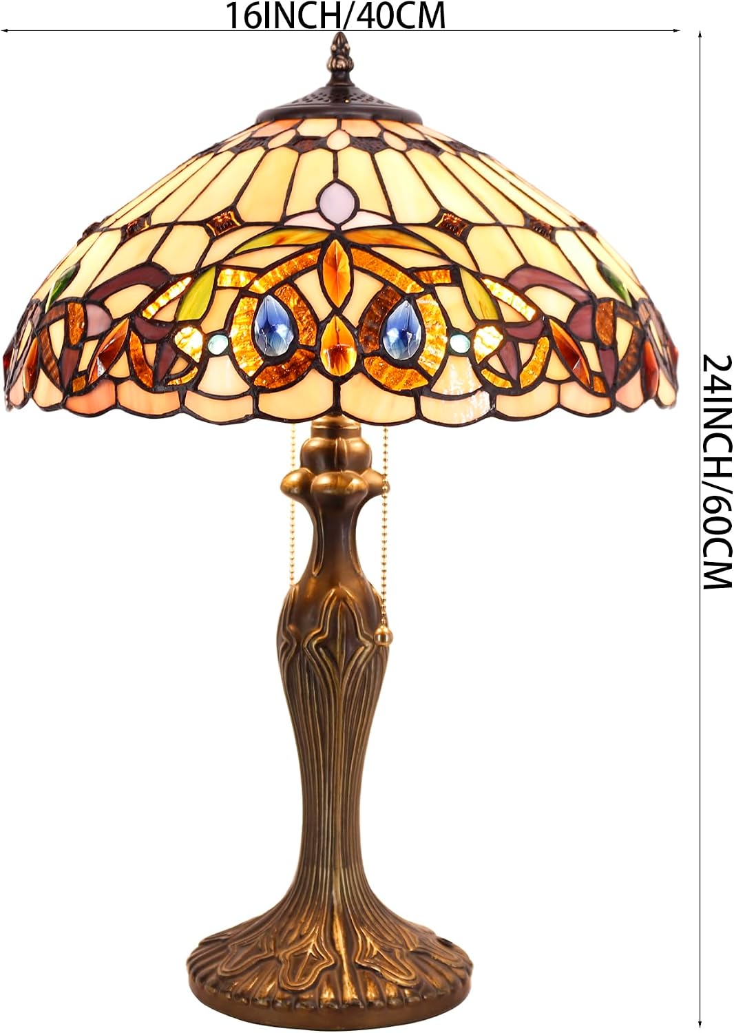 WERFACTORY Tiffany Style Table Lamp Colorful Stained Glass Serenity Victorian Bedside Lamp16X16X24 Inches Desk Light Metal Base Decor…