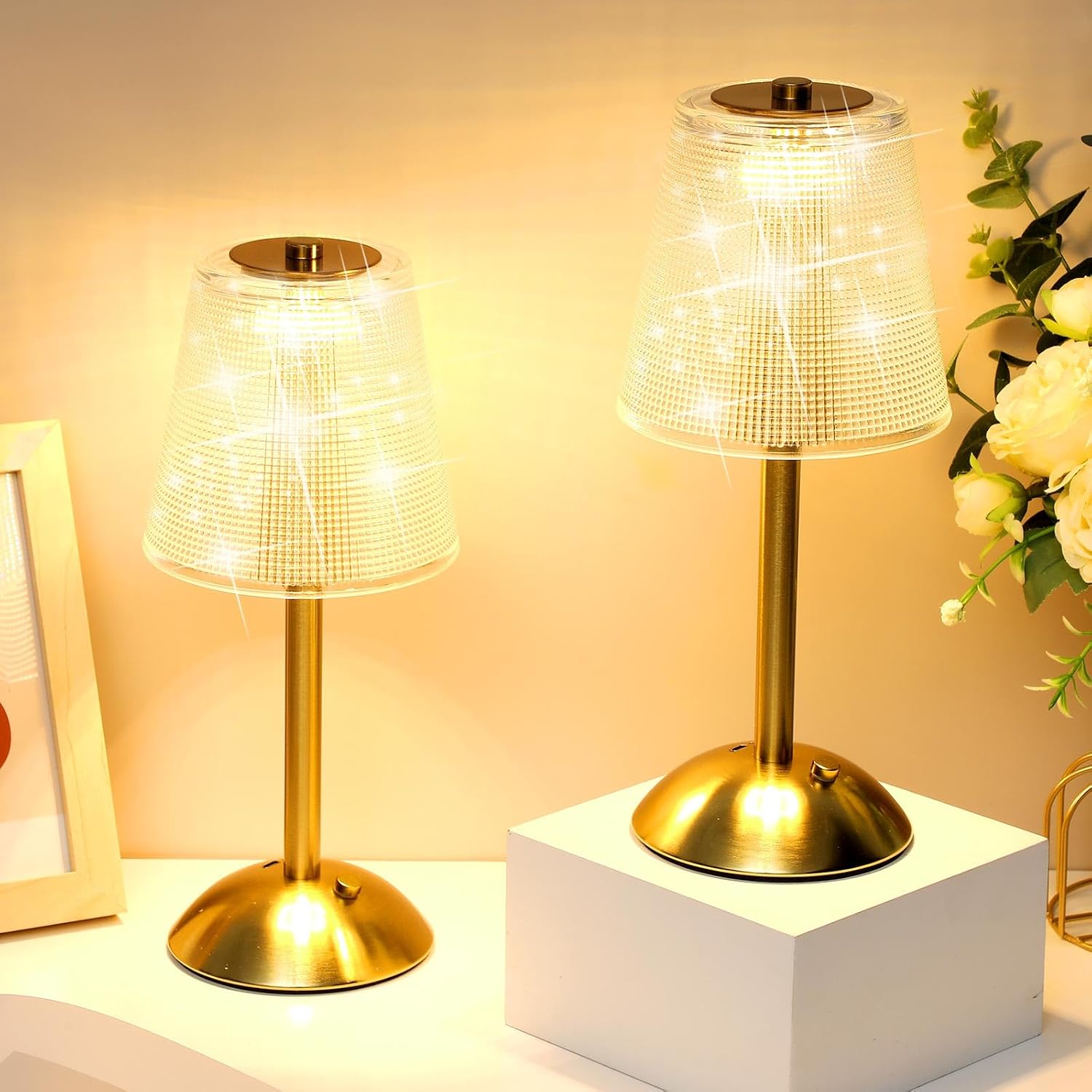 Liliful 2 Pcs Cordless Table Lamp Rechargeable Touch LED Small Gold Portable Battery Operated USB-c Desk Lamp 3 Color Dimmable for…