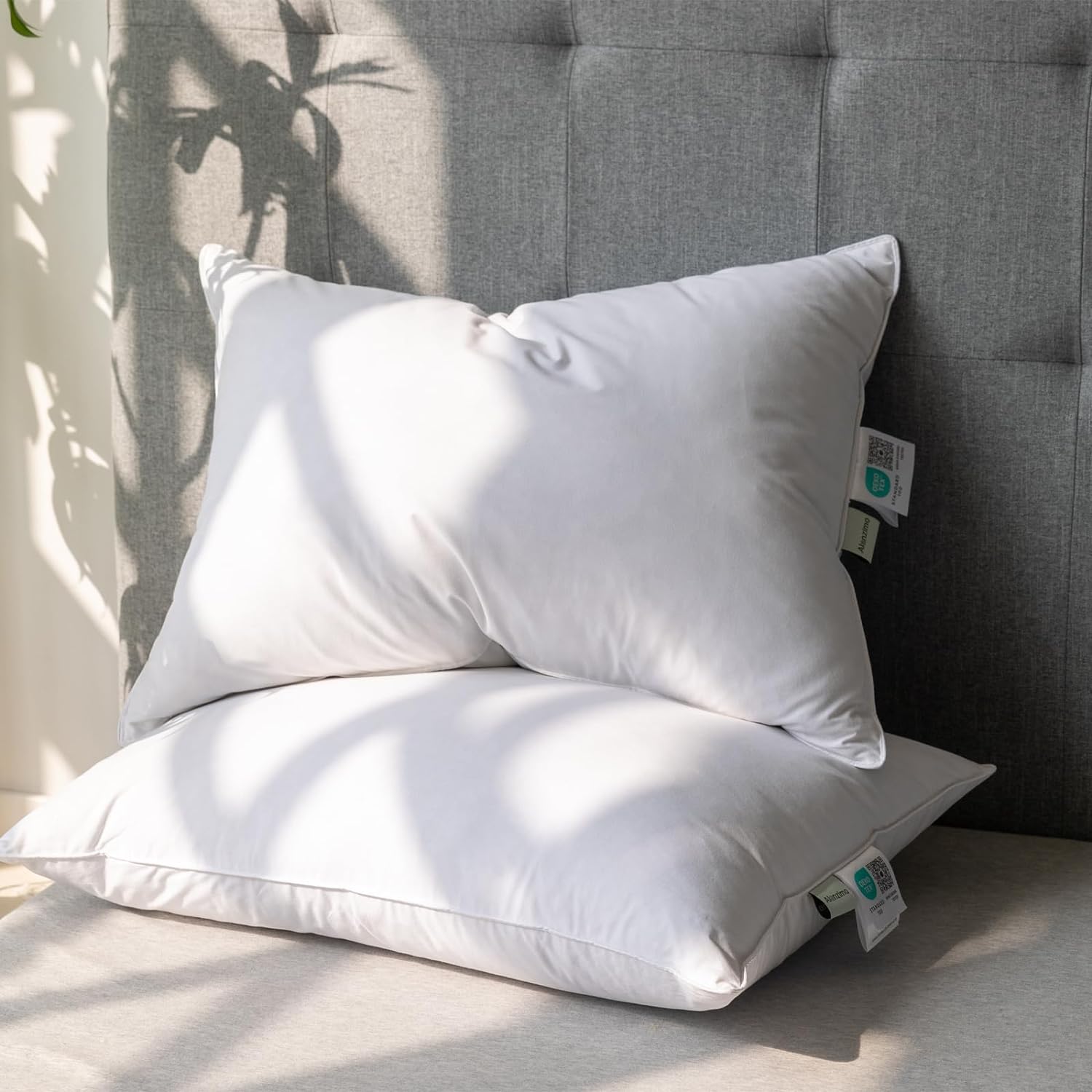Alanzimo Goose Feathers Down Pillows Extra Large King Size Set of 2, Luxury Soft Feather Down Pillow for Sleeping, 600TC 100% Cotton…