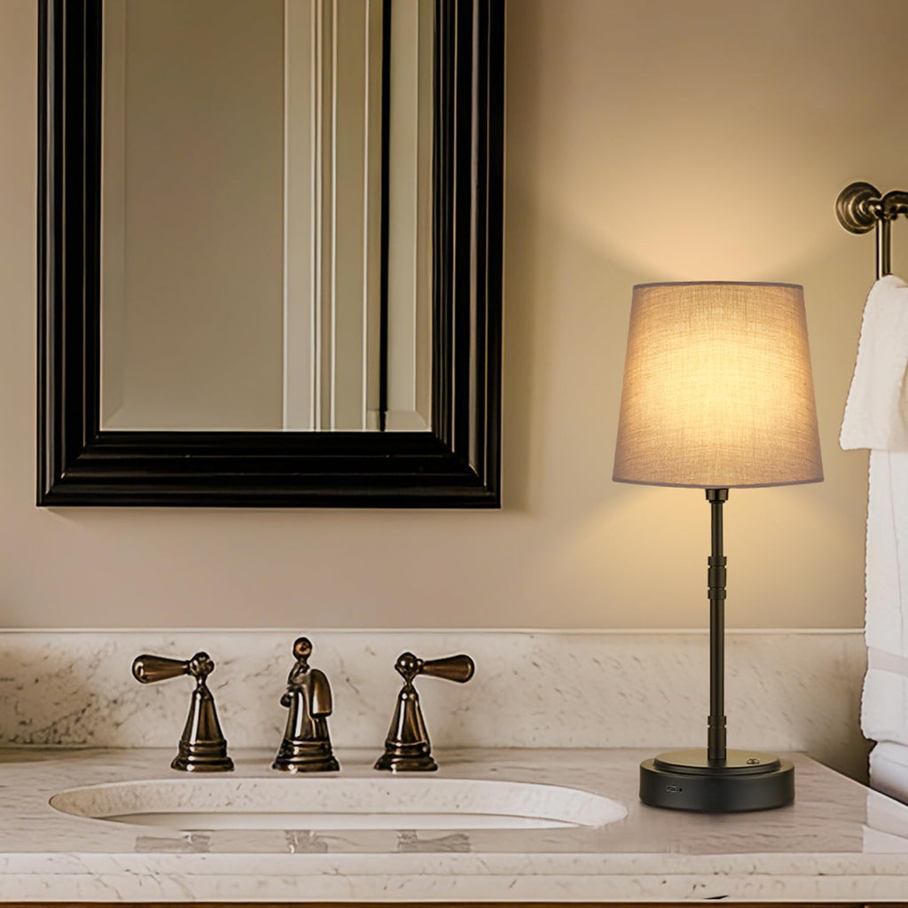 Cordless Table Lamps Set of 2 – Battery Operated Lamp with 7500mAh Rechargeable Battery, Stepless Dimmable Black Lamps with Grey Shade…