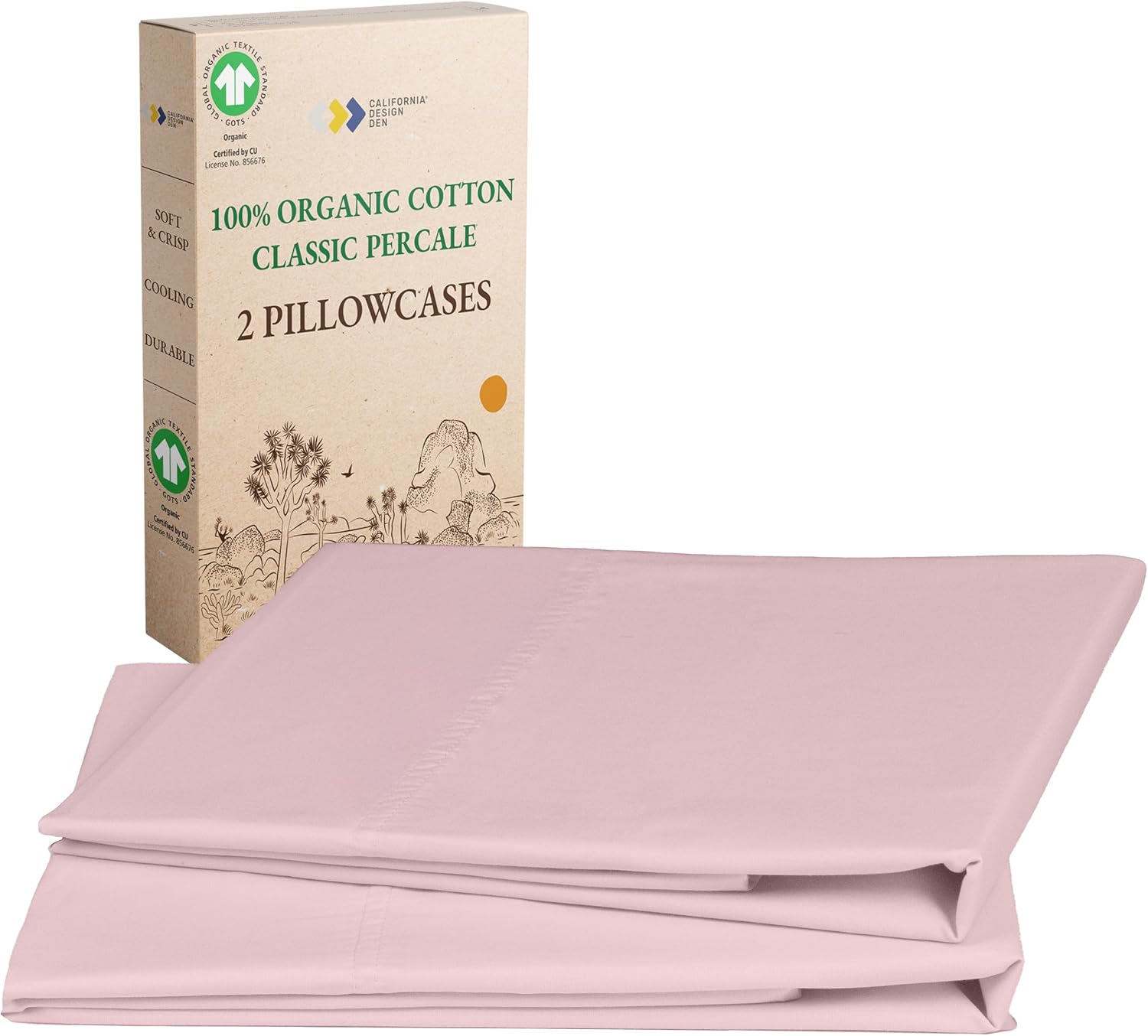 CaliforniaDesignDen California Design Den 100% Organic Cotton Pillow Cases Queen/Standard Set of 2 - Soft & Crisp Percale, Fits Standard &…