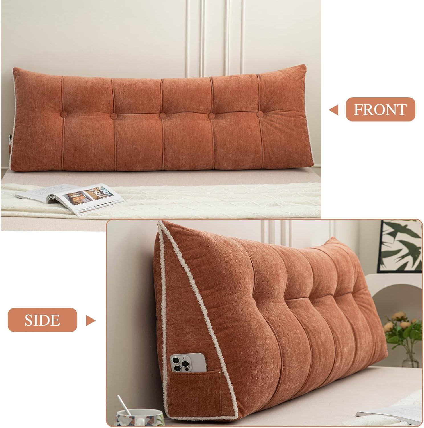 Foreate Headboard Pillow Queen, Chenille Triangular Wedge Pillow Headboard Queen Size, Reading Setting Backrest Daybed Pillows for Sofa…