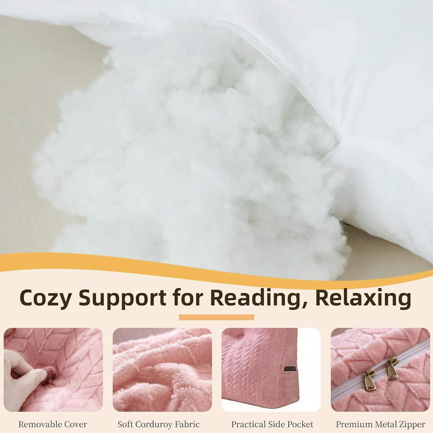 Headboard Pillow Queen Size, Reading Pillow for Bed, Leaf Pattern Wedge Pillow, Tufted Backrest Support, Headboard Substitute, Pink