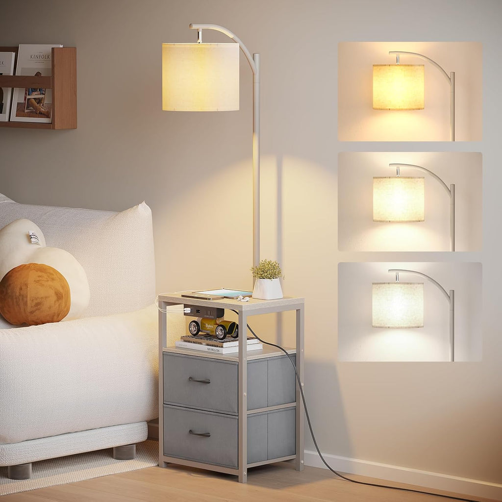 SUNMORY Floor Lamp with Table & 2 Drawers, Lamp with USB Port and Outlet, Lamps for Nightstand with 3 Color Temperature Led Bulb…