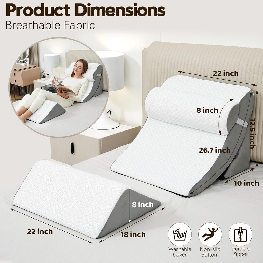 PIASHJOY 4pcs Wedge Pillow Set for After Surgery, Wedge Pillows for Back and Leg Pain, Wedge Pillow for Legs Swelling, Back Support, Po…