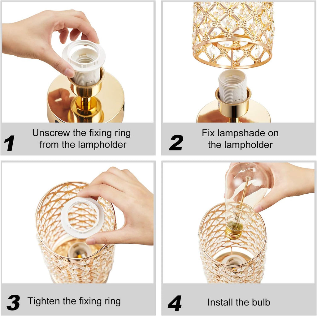 Crystal Table Lamp, Gold Lamp for Bedroom with USB-C USB-A Charging Ports, 3 Way Dimmable Light with Crystal Lampshade, Bedside Lamp…