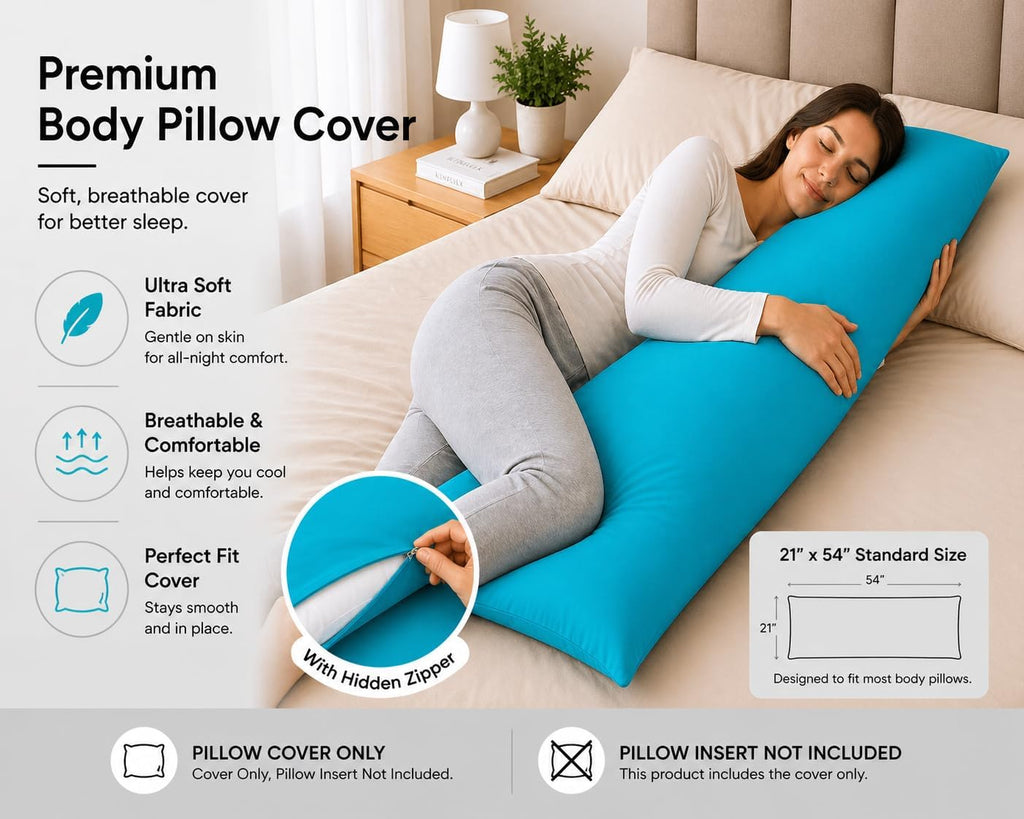 EVOLIVE Ultra Soft Body Pillow Cover 21"x54", Cozy Microfiber Pillowcase with Hidden Zipper, Breathable, Perfect for Pregnancy & Side…