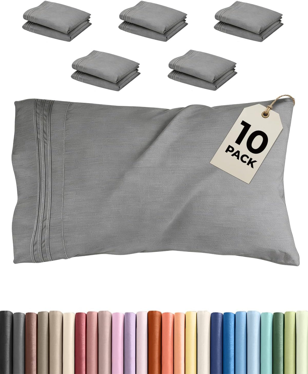 King Standard Pillow Cases Set of 10 - Ultra Soft Hotel Quality Pillowcase Covers - Comfy & Wrinkle Free - Shrink & Fade Resistant…