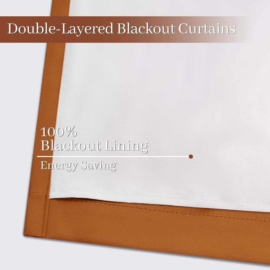 Yakamok Room Darkening 100% Blackout Curtains Grommet Window Treatments with 2 Thick Layers-Burnt Orange Thermal Insulated Drapes Set of 2…