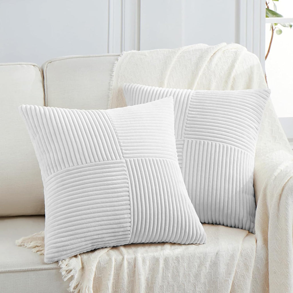 Fancy Homi 2 Packs White Samll Decorative Throw Pillow Covers 12x12 Inch with for Couch Bed Sofa, Rustic Farmhouse Boho Home Decor, Soft…
