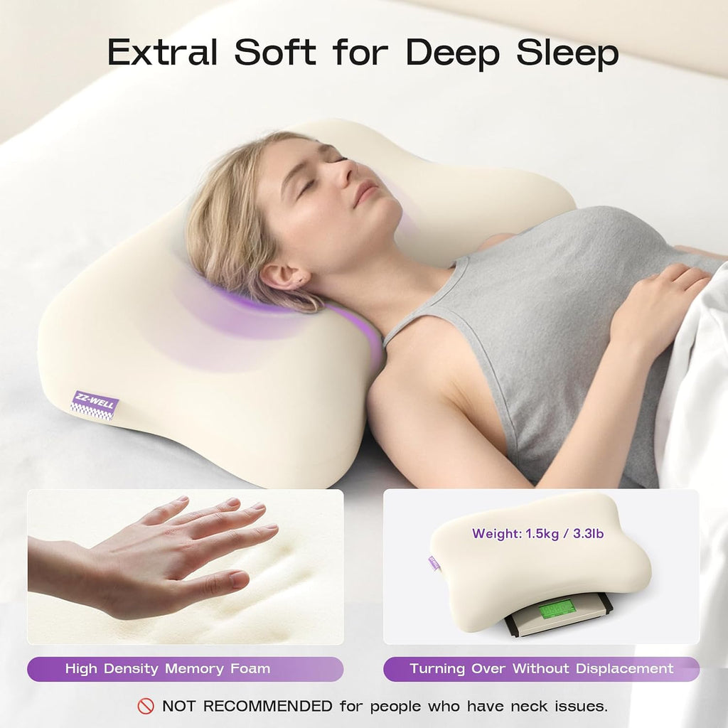 Zz-Well Side Sleeper Pillows - Patented Cervical Neck Pillow for Sleeping with Cooling & Removable Cover- High Loft Heavy Density Memory Fo…