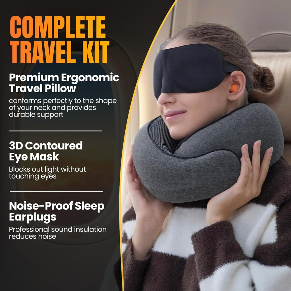 LOEXAIRTM Travel Pillow, Neck Pillow Travel for Airplane, Car - 100% Cotton Fabric & Memory Foam Plane Pillow, Lightweight & Easy-to-Carry…