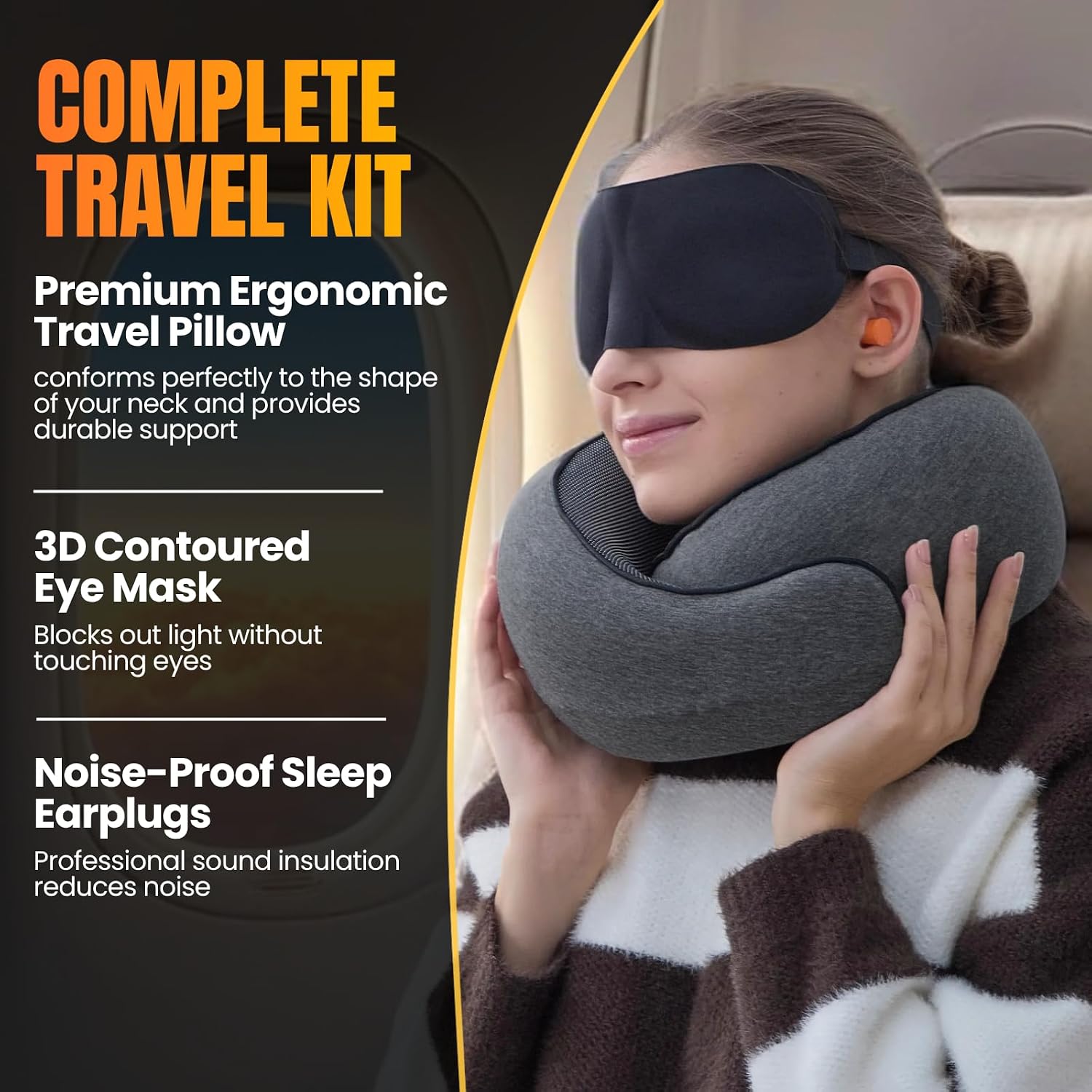 LOEXAIRTM Travel Pillow, Neck Pillow Travel for Airplane, Car - 100% Cotton Fabric & Memory Foam Plane Pillow, Lightweight & Easy-to-Carry…