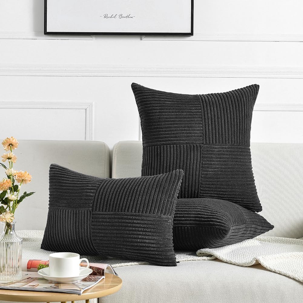 Fancy Homi 2 Packs Black Samll Decorative Throw Pillow Covers 12x12 Inch with for Couch Bed Sofa, Rustic Farmhouse Boho Home Decor, Soft…