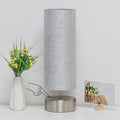 Bedside Touch Lamp, 3 way Touch Control Table Lamp with Silver Base, Modern Gray Nightstand Lamp with Cylinder Shade, Simple Dimmable…