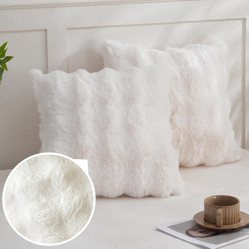 Chumerry Faux Fur White Throw Pillow Cover Ultra Furry Fuzzy Couch Pillow Case Cream White Cushion Cover Room Decor Decorative Pillowcase 1…