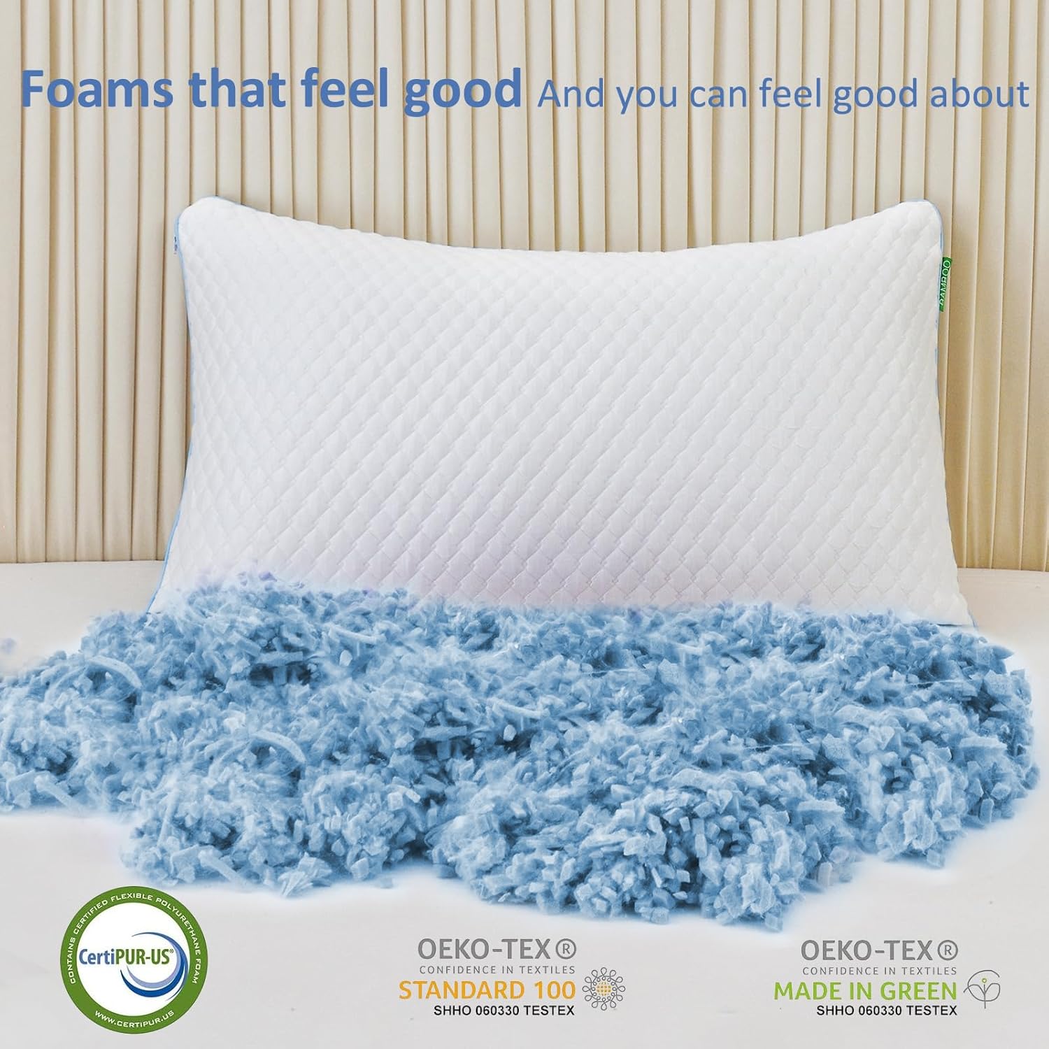 Friendriver Shredded Memory Foam Pillows for Sleeping 2 Pack - Cooling Bed Pillows Standard Size Set of 2 - Firm Pillow for Side and Back S…