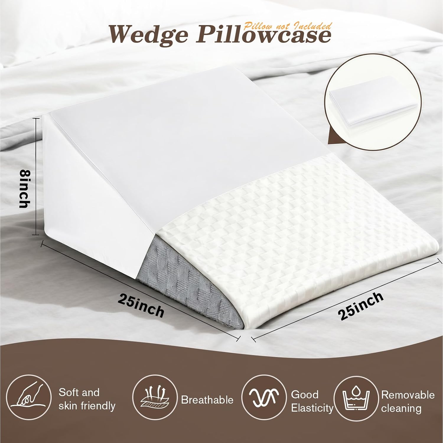 Wedge Pillow Case Cover for Style Protection, Thickened Satin Fabric Soft & Skin-Friendly, Wedge Pillow Cover with Zipper for Easy…