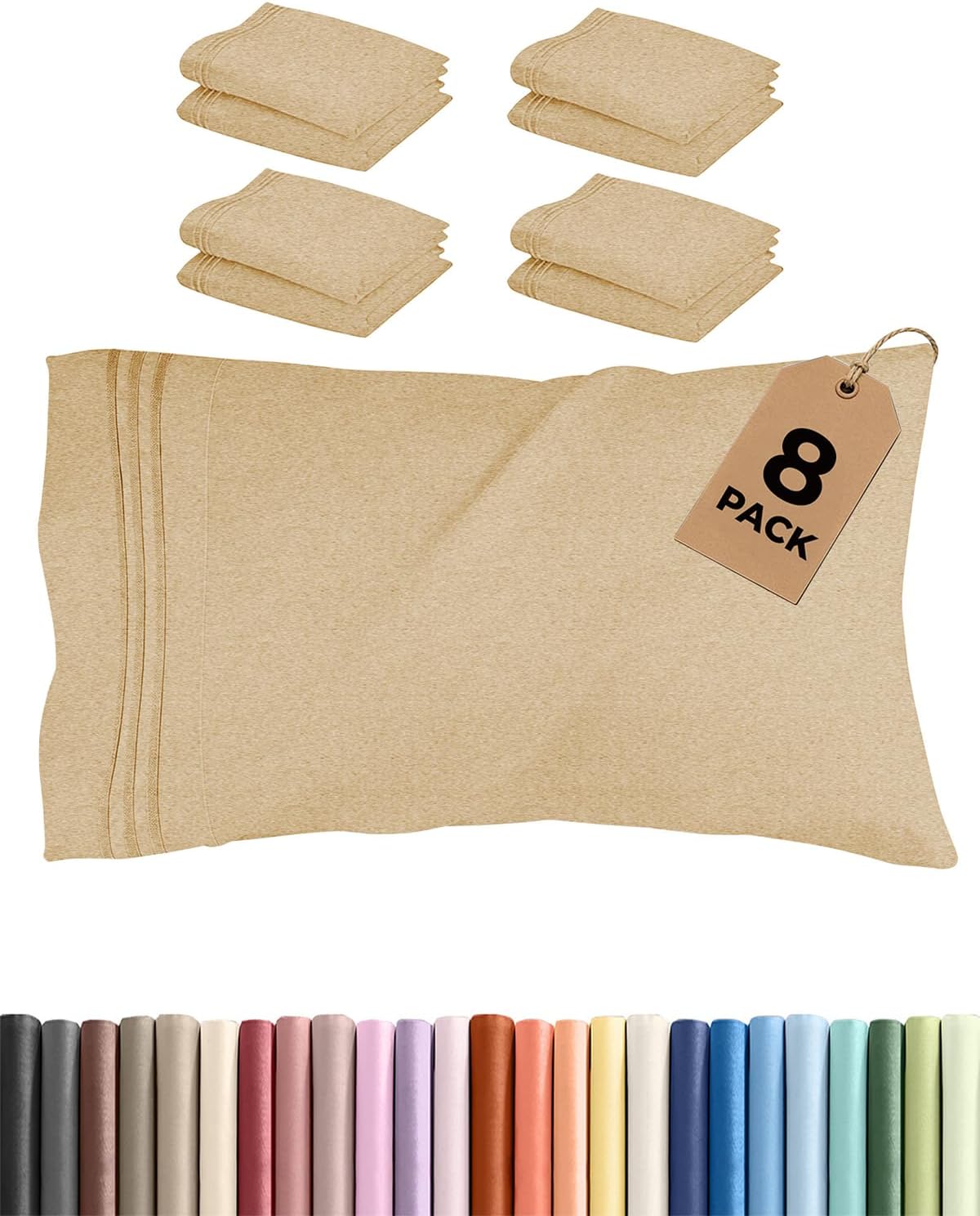 Standard Pillow Cases Set of 8 - Ultra Soft Hotel Quality Pillowcase Covers - Comfy & Wrinkle Free - Shrink & Fade Resistant - Machine…