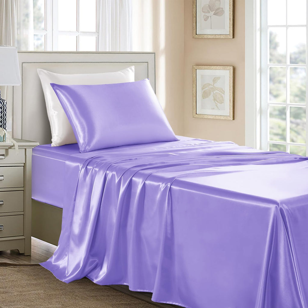 Golal Satin Sheets Twin Size - 3 Pieces Luxury Silky Soft Bed Sheets for Kids, Wrinkle-Free Lavender Satin Silk Sheet Set with 1 Deep Pocke…