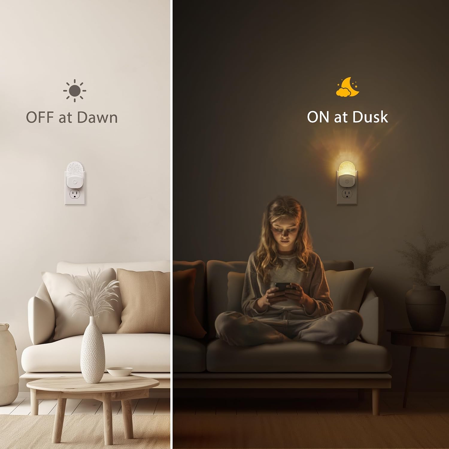 Briignite Night Lights Plug Into Wall, Color Changing Night Light for Kids, RGB LED Night Lamp 2 Pack, Nightlights Plug in with Dusk to…