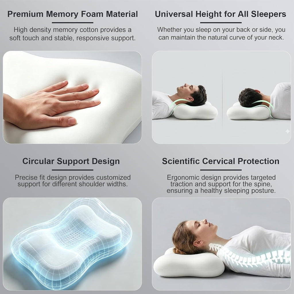 doudou doudou Cervical Pillow for Side Sleepers - Neck Pillow with 3-5 Second Slow Rebound Memory Foam, 360° Ergonomic Support & Coo…