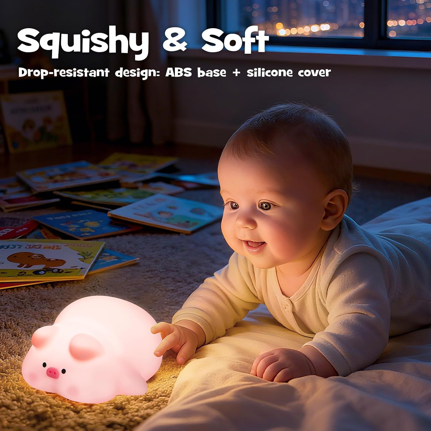 Squishy Pig Night Light 3 Brightness Adjustable Cute Lying Flat Piggy Light with Timer Nursery Breastfeeding Nightlight Rechargeable…