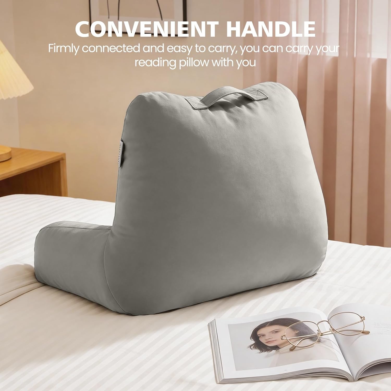 Reading Pillow for Bed Sitting Up, Adults and Teens Backrest with Arms, Velvet Back Support Pillow for Sitting on Sofa, Couch with…