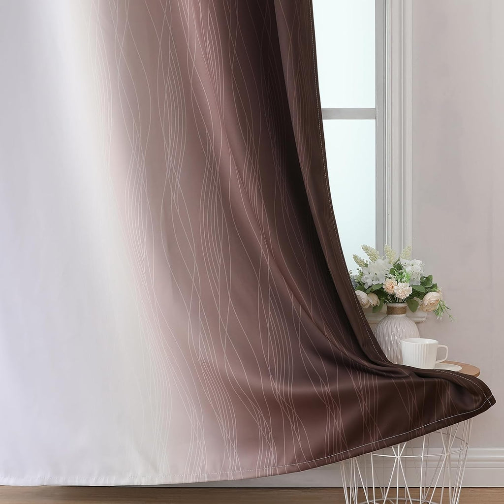 Estelartextiler Estelar Textiler Brown and Greyish White Blackout Curtains 54 Inch Length, Full Light Blocking Gradient Grommet Drapes for…