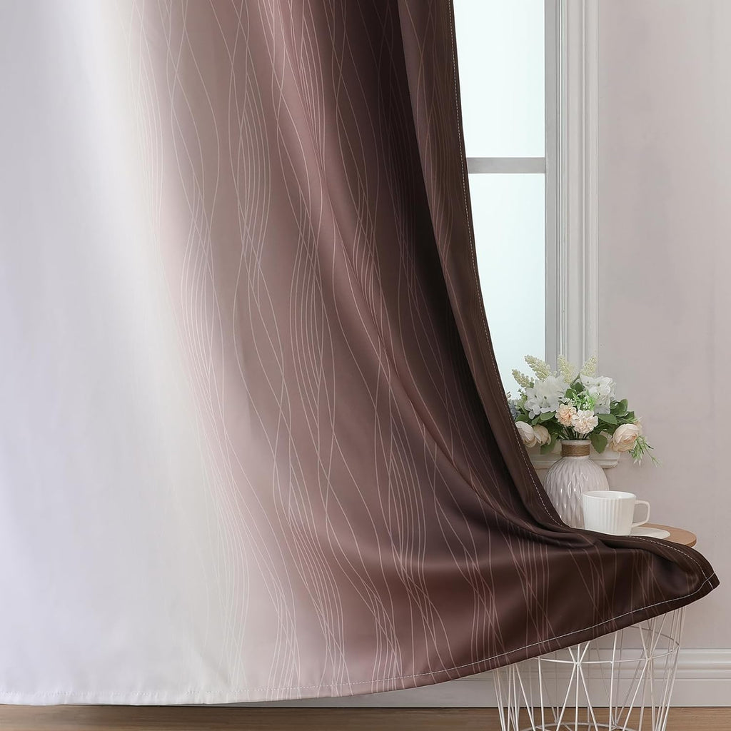 Estelartextiler Estelar Textiler Brown and Greyish White Ombre Blackout Curtains 90 Inch Length 2 Panels Set, Thermal Insulated Grommet Dra…