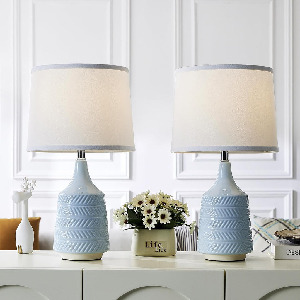 Sky Blue Ceramic Table Lamps Set of 2, 18.5" Modern Bedside Lamps for Night Stands, Classic Small Lamps for Living Room End Tables…