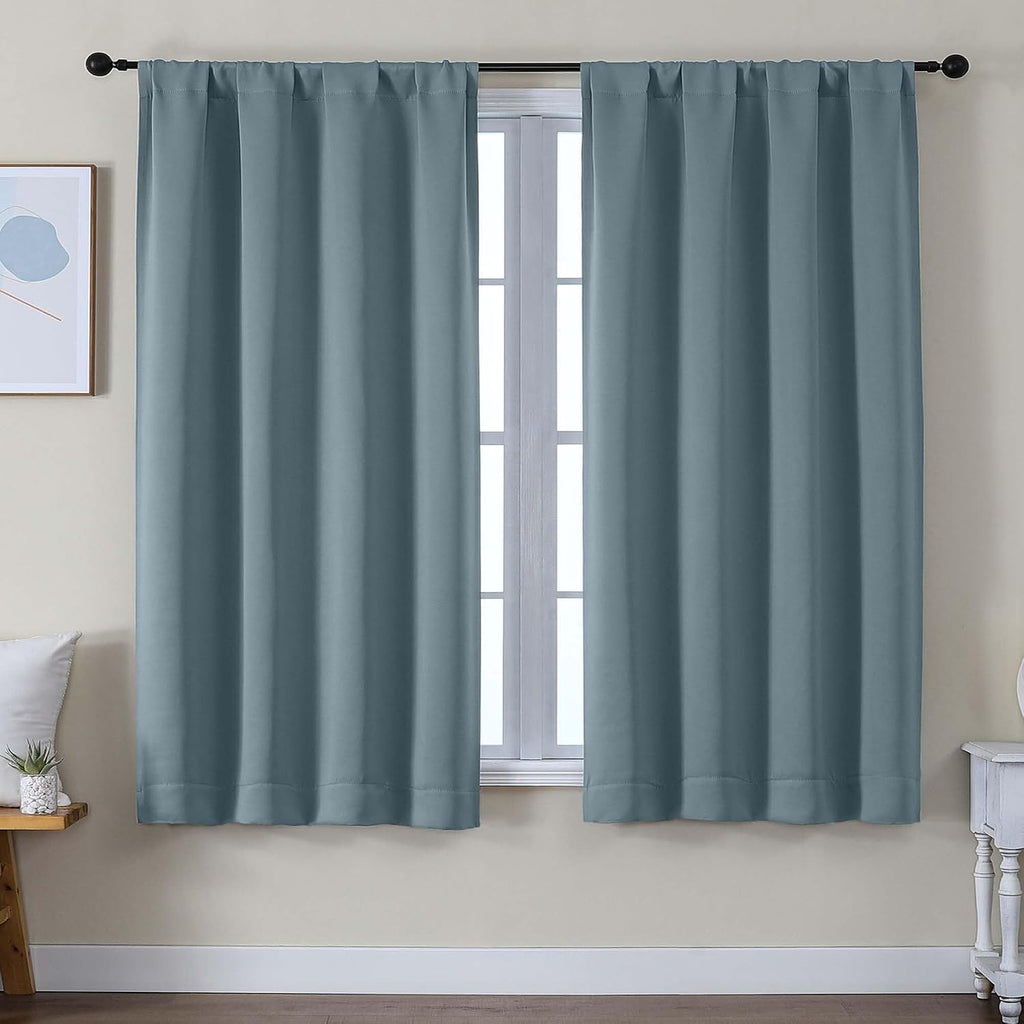 Simplebrand Ava Stone Blue Blackout Curtains for Bedroom 63 Inch Length 2 Panels Set, Solid Thermal Insulated Privacy Living Room Window Tr…