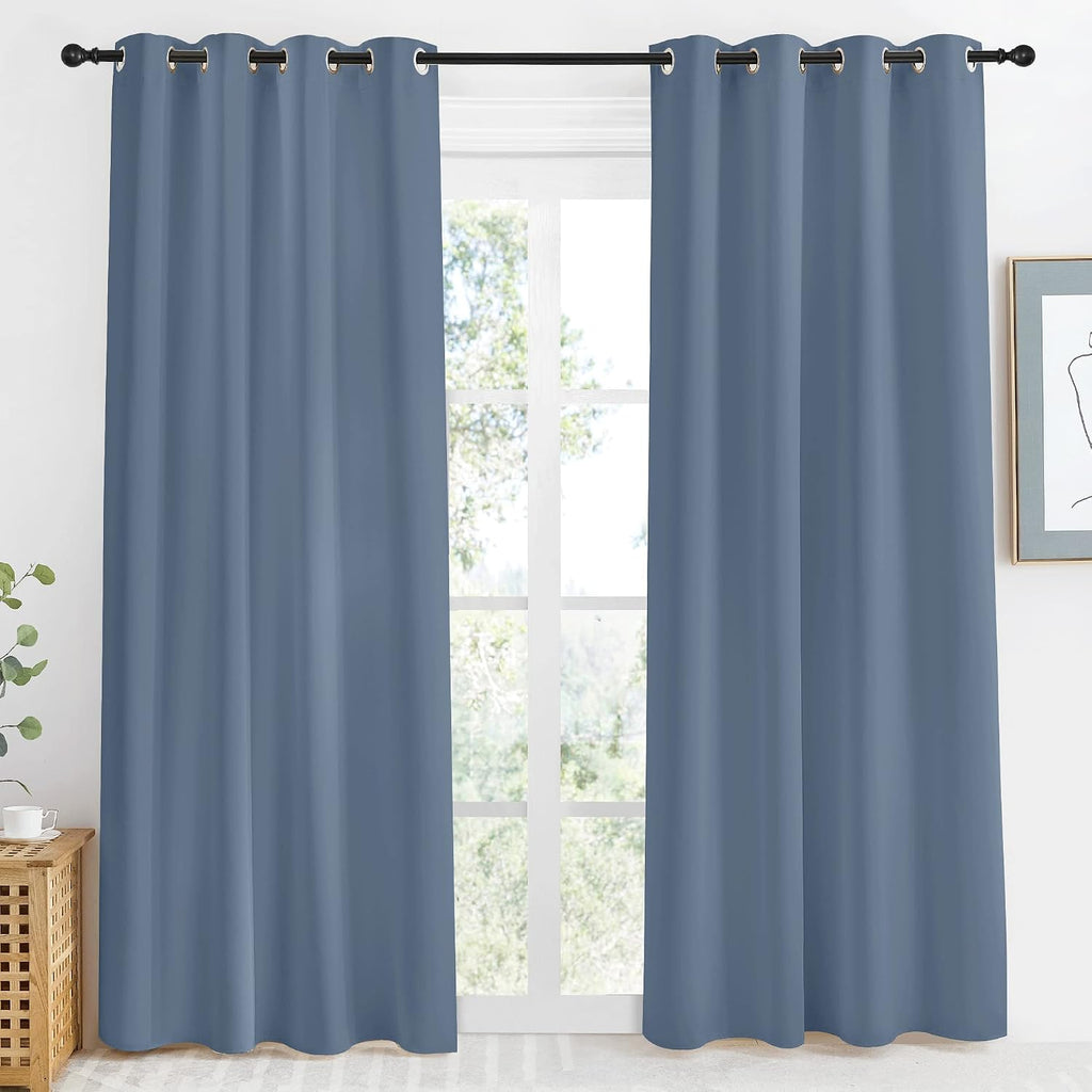 NICETOWN Blackout Curtain Panel, Ring Top, W55 x L86, 1 PC, Stone Blue Color, Light Blocking Room Darkening Window Drape for Nursery/Bedroom