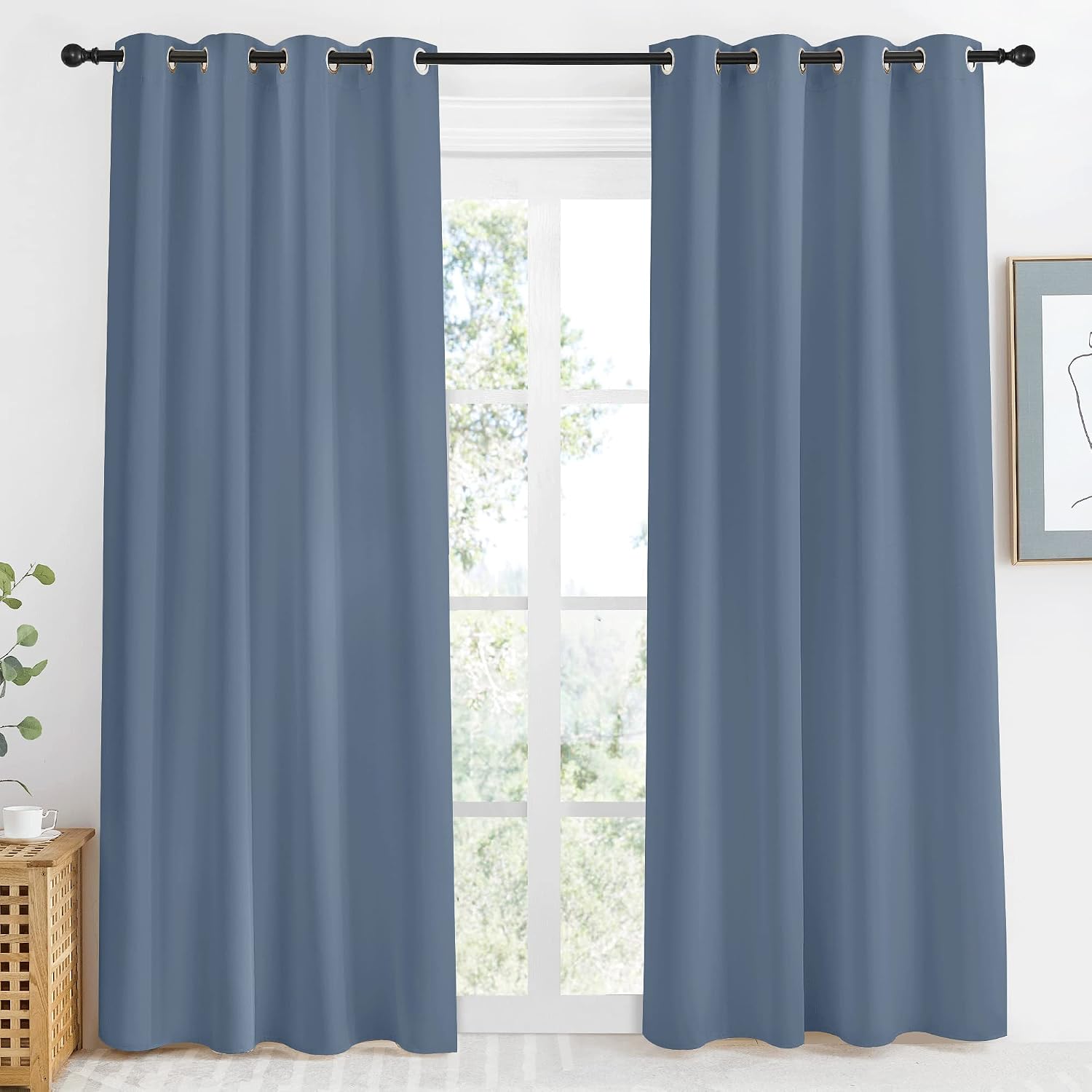 NICETOWN Blackout Curtain Panel, Ring Top, W55 x L86, 1 PC, Stone Blue Color, Light Blocking Room Darkening Window Drape for Nursery/Bedroom
