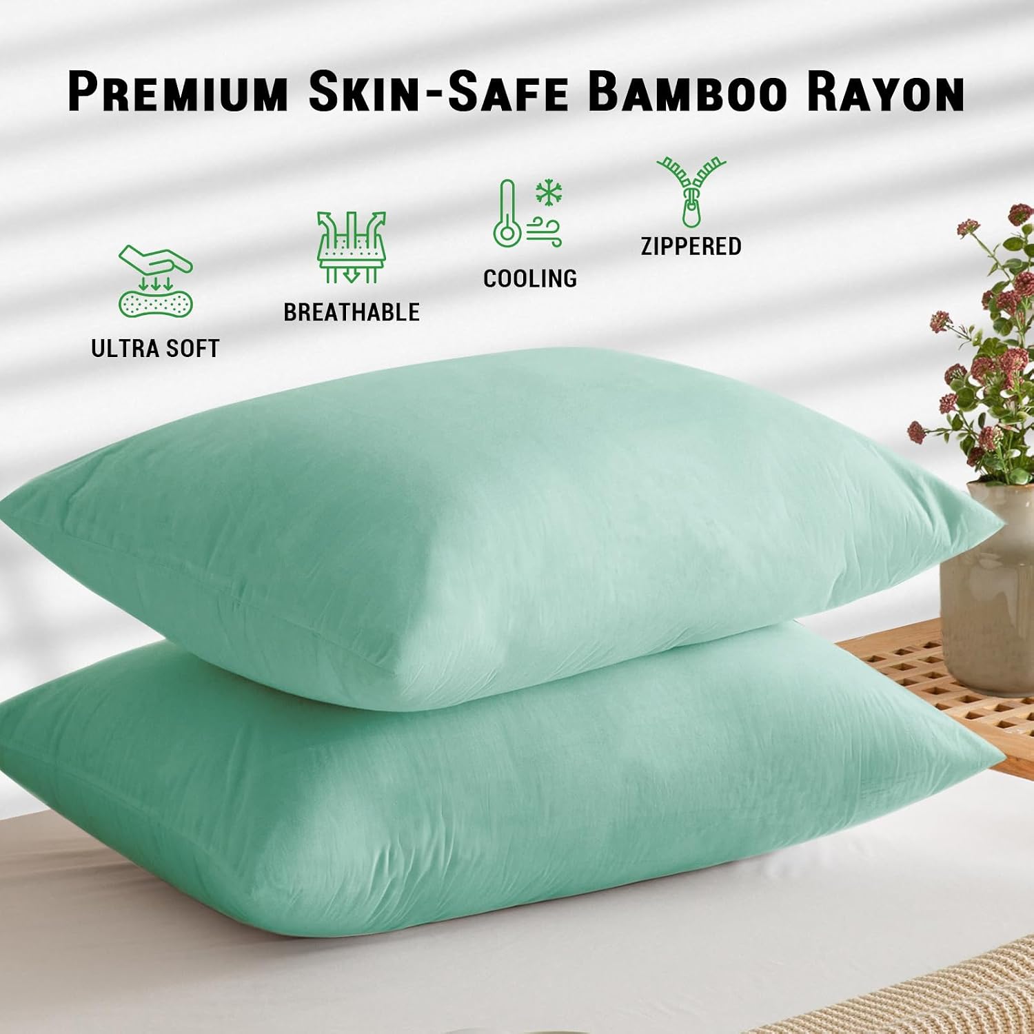 Gogreen Bamboo Rayon Waterproof Pillow Protector, Breathable Pillow Cover, Cooling Pillow Case Protector with Zipper, Super Soft Pillow Cas…