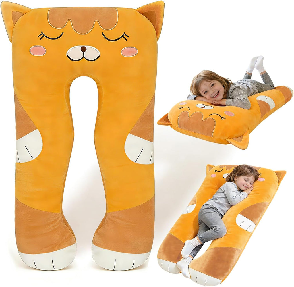 47x23 inch U Shaped Long Plush Body Pillows for Kids, Stuffed Animal Cat Soft Large Pillow for Sleeping, Big Cute Plushies, Washable…