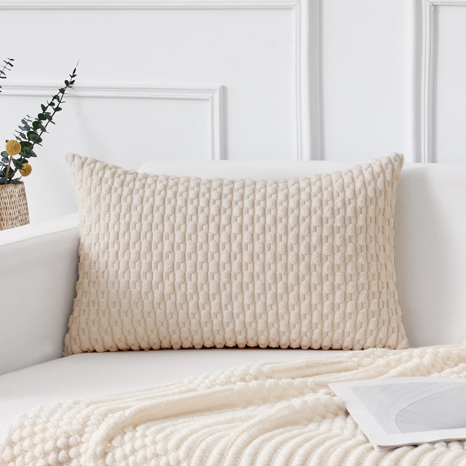 KevinTextile Kevin Textile 12x24 Inch Pillow Cover 1 Pack Boho Decorative Soft Striped Corduroy Lumbar Farmhouse Solid Color Accent Rectang…