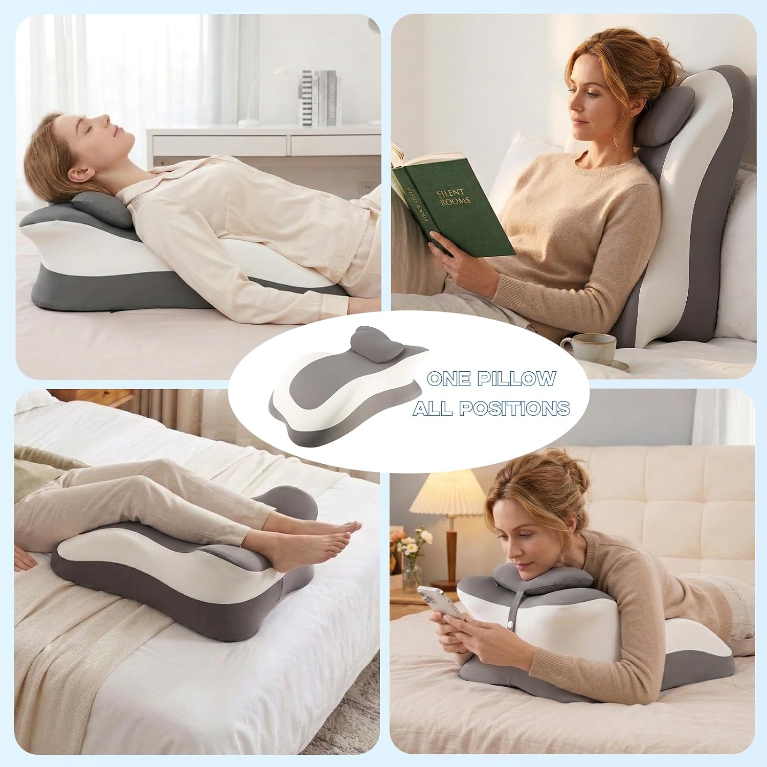 OBVADETechnology Memory Foam Ergonomic Reading Pillow for Bed, Multi-Position Support Pillow for Reading in Bed, Prone Sleeping, Lumbar & L…
