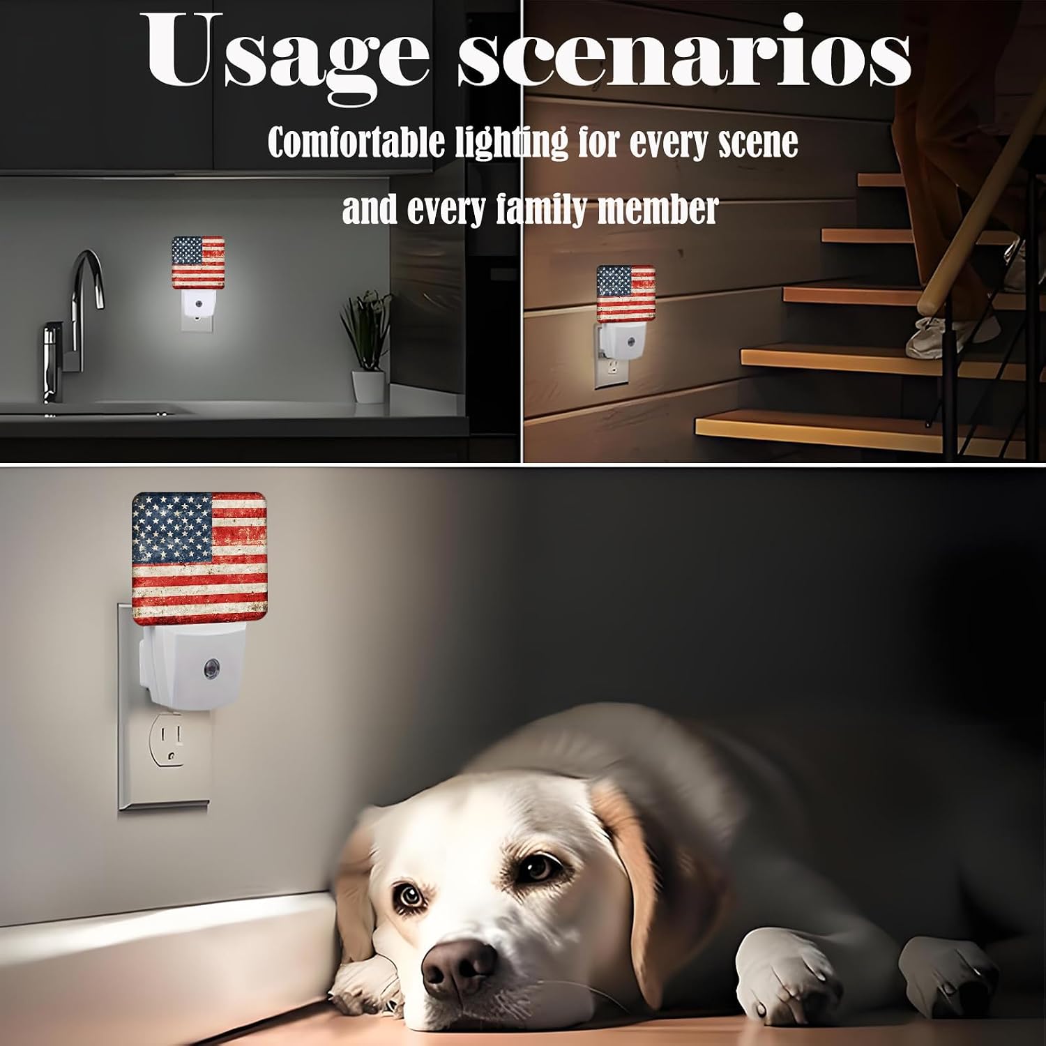 American Flag Night Light, Plug Into Wall for Boys Girls Bedroom Decorative Square Night Light Lamp 0.5w Sleep Friendly