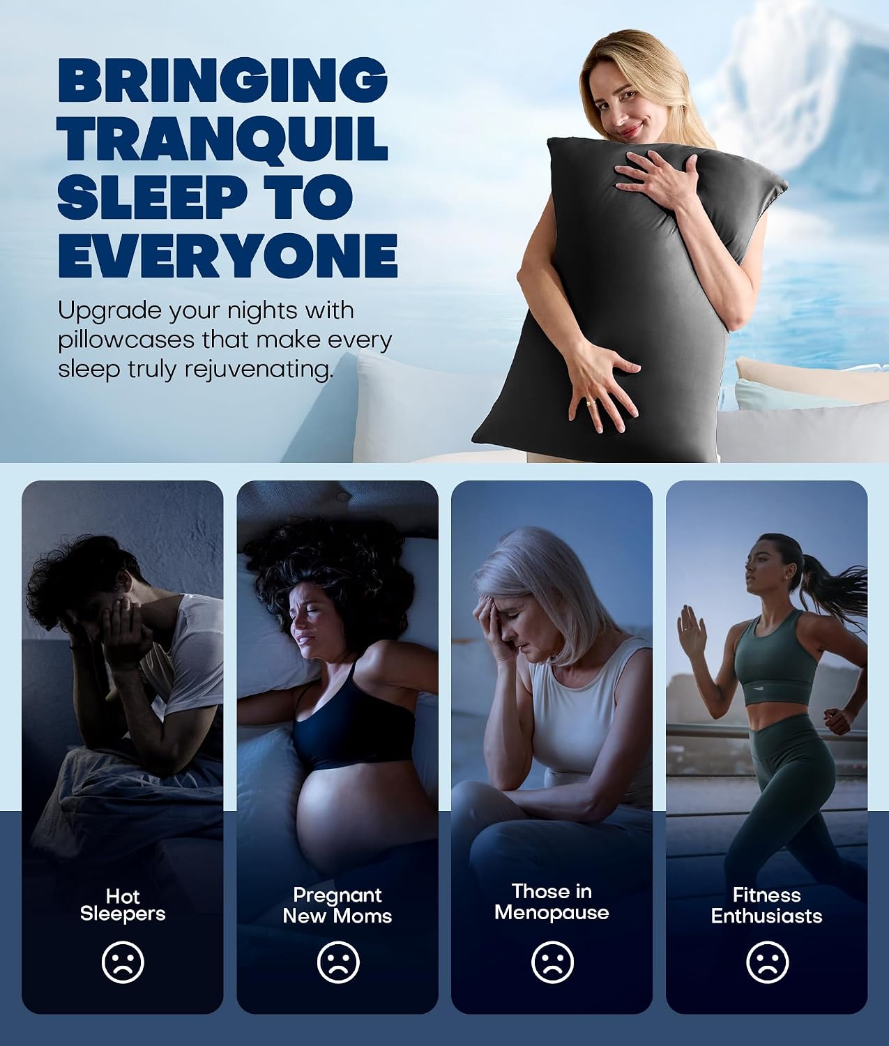 Rifens Ultra-Chill Cooling Pillowcase Set of 2 for Hot Sleepers, Softer Than Silk Pillow Cases for Protecting Hair & Skin, Breathable Bed P…