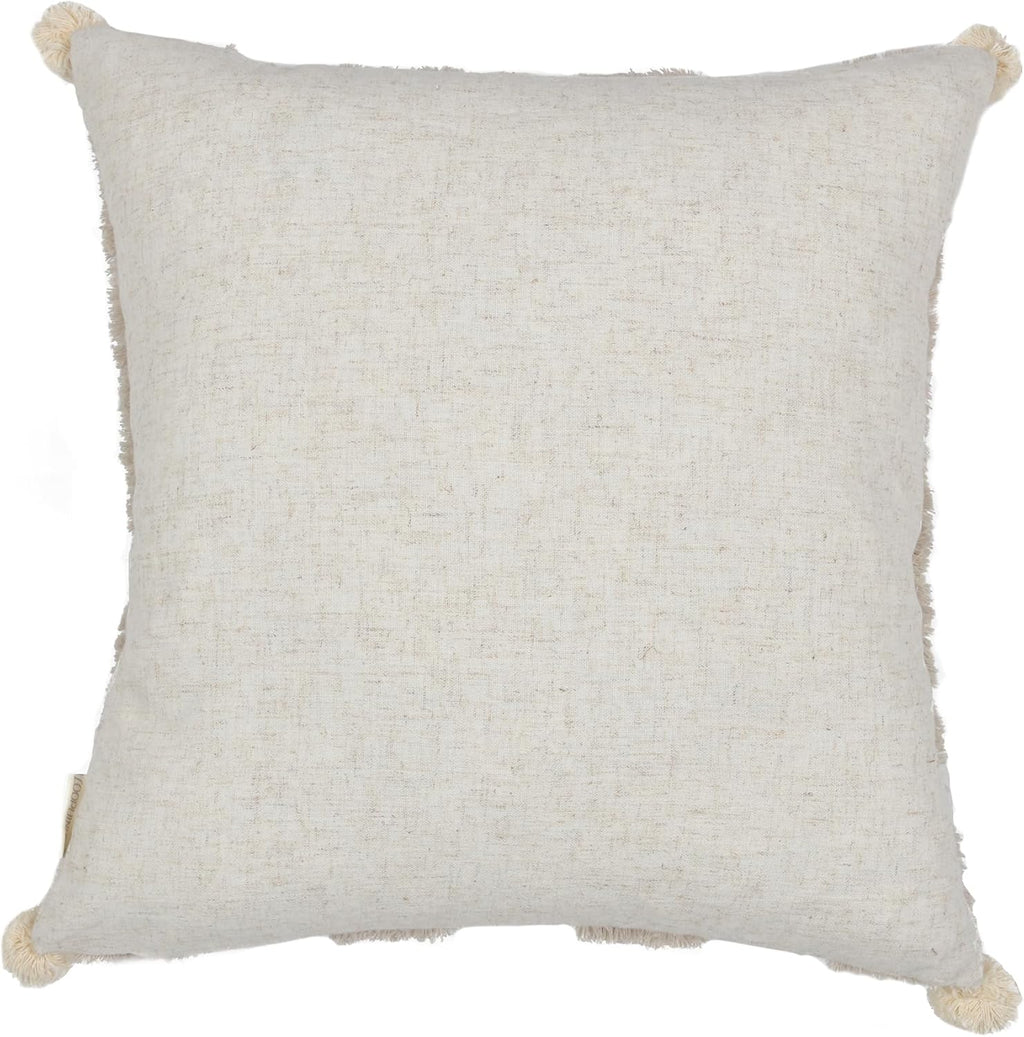 Loopuinhom Boho Pillow Covers 18X18 Inch Boho Tufted Linen Throw Pillow Covers Decorative Pompoms Cushion Cover Farmhouse Pillow Case for C…