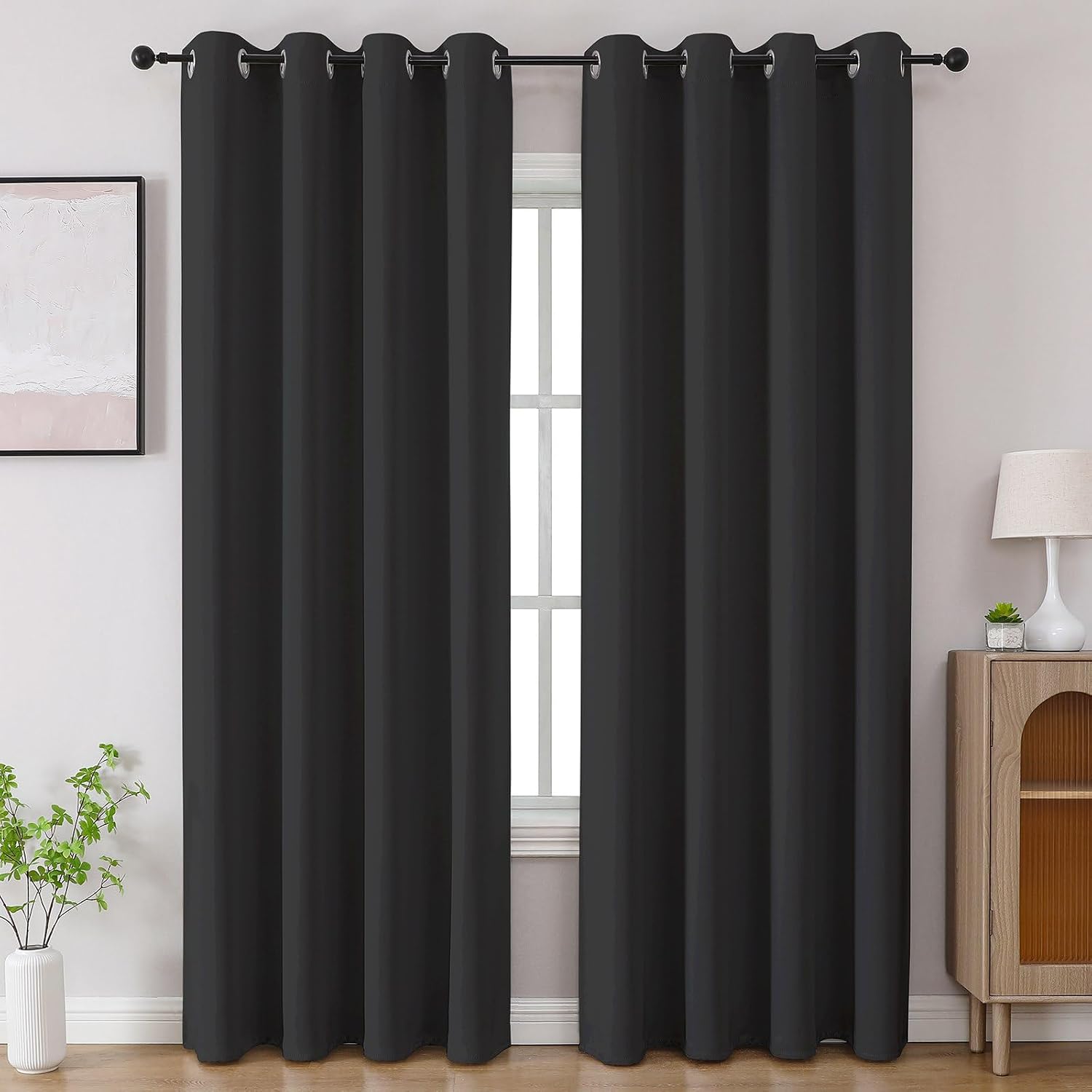 CUCRAF Dark Grey Blackout Curtains 90 inch Length 2 Panels Set, Room Darkening Drapes for Living Room Bedroom, Thermal Insulated Light…