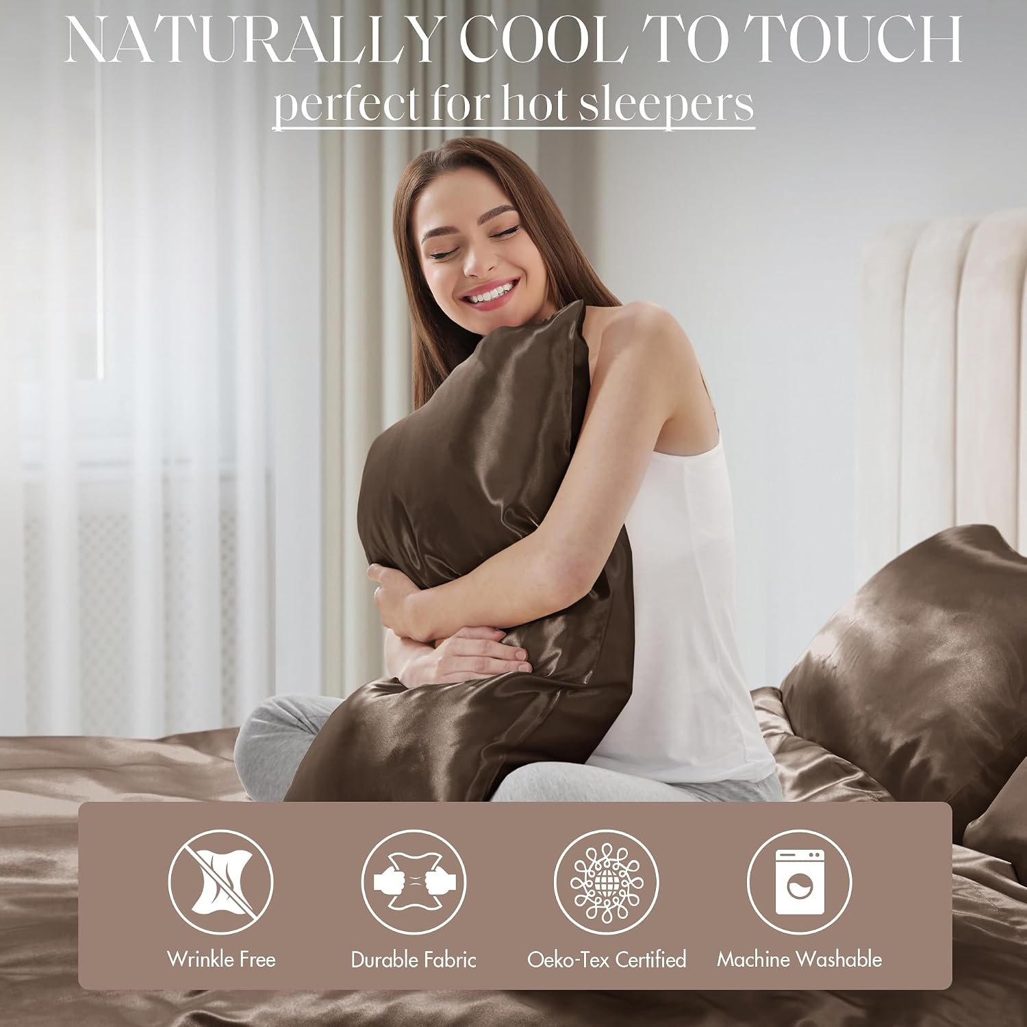 Madisonpark Madison Park - SHET20-181 Satin Wrinkle-Free Luxurious and Silky with 16" Deep Pocket 6 Piece Durable Sheet Set, Full, Chocolate