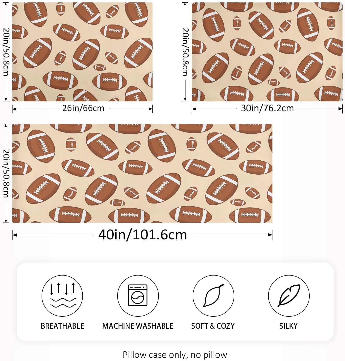 Sports Football Khaki Pillow Covers Silk Pillowcase for Hair and Skin Soft Breathable Smooth Cooling Satin Pillowcase King Size Pillow…