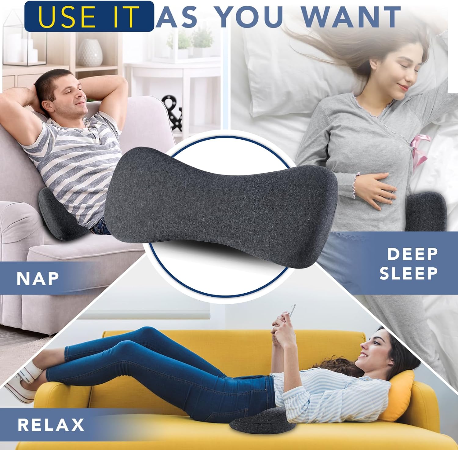 Hapiclody Lumbar Support Pillow for Sleeping Memory Foam Lumbar Pillow for Lower Back Back Support Pillow for Side, Back and Stomach Sleeper…