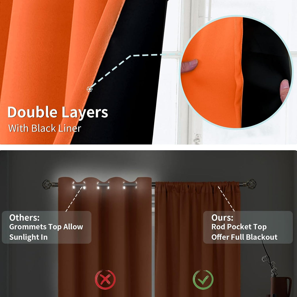 BGment Burnt Orange 100% Blackout Curtains for Bedroom, Fall Full Room Darkening Noise Reducing Living Room Curtains 63 Inch Length…