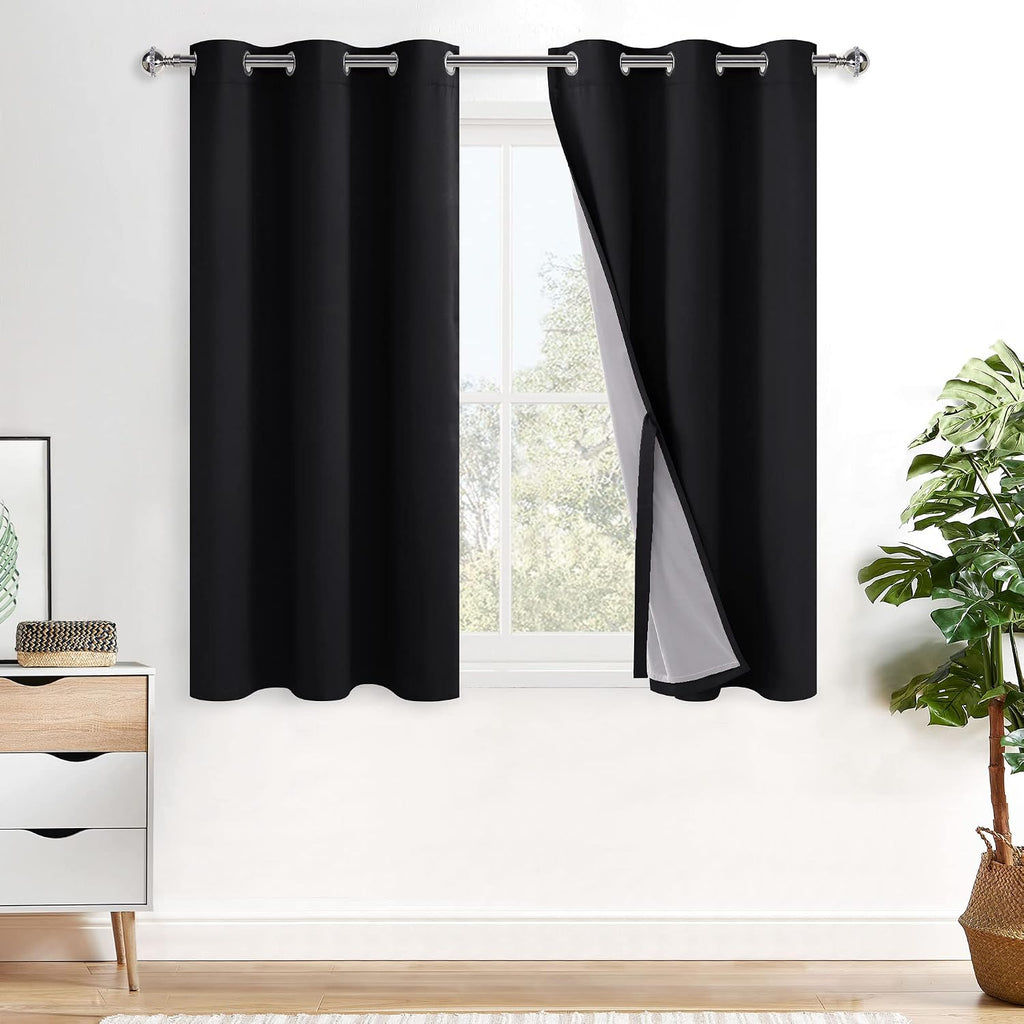 Xwzo Black Blackout Curtains 2 Panels with Tiebacks- Heat and Full Light Blocking Window Panels with Grommets for Bedroom/Basement, 54 Inch…